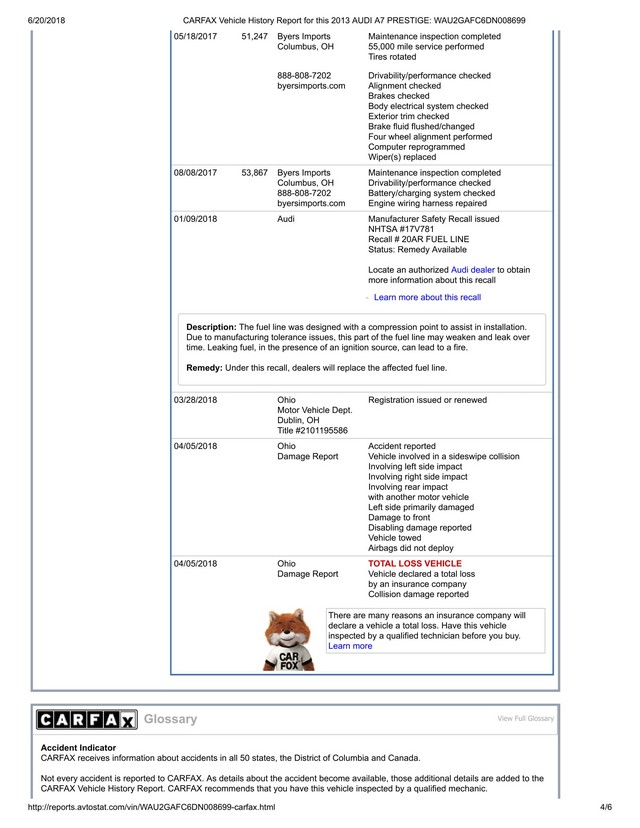 Audi A7 2013 carfax 4